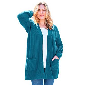 Woman Within Plus Size Button-Front Shaker Cardigan