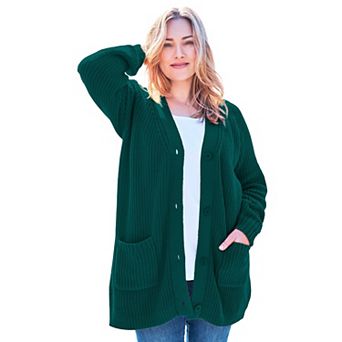 Woman Within Plus Size Button-Front Shaker Cardigan