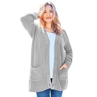 Woman Within Plus Size Button-Front Shaker Cardigan