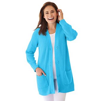 Woman Within Plus Size Button-Front Shaker Cardigan