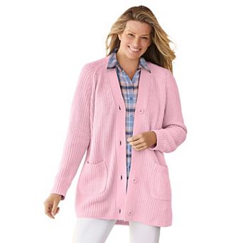 Woman Within Plus Size Button-Front Shaker Cardigan