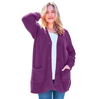 Woman Within Plus Size Button-Front Shaker Cardigan