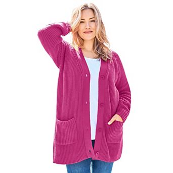 Woman Within Plus Size Button-Front Shaker Cardigan