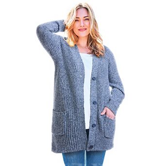 Woman Within Plus Size Button-Front Shaker Cardigan