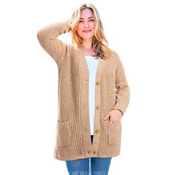 Woman Within Plus Size Button-Front Shaker Cardigan