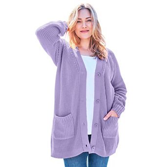 Woman Within Plus Size Button-Front Shaker Cardigan