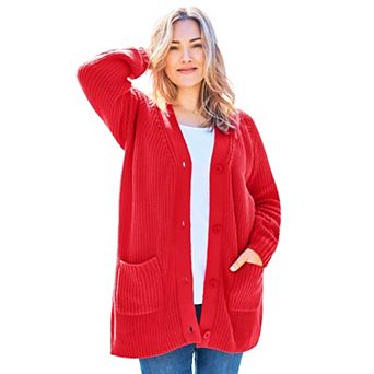 Woman Within Plus Size Button-Front Shaker Cardigan
