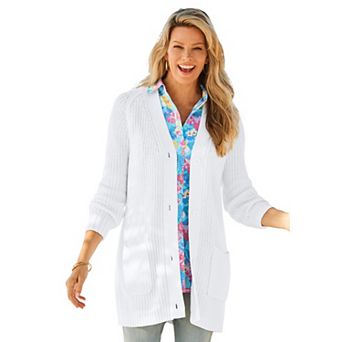 Woman Within Plus Size Button-Front Shaker Cardigan
