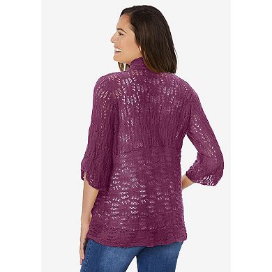 Woman Within Plus Size Open Front Pointelle Cardigan