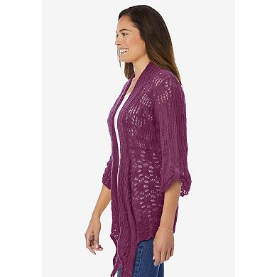 Woman Within Plus Size Open Front Pointelle Cardigan