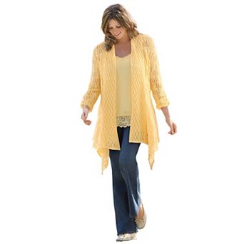 Woman Within Plus Size Open Front Pointelle Cardigan