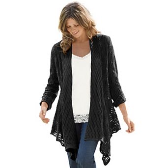 Woman Within Plus Size Open Front Pointelle Cardigan