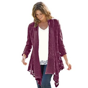 Woman Within Plus Size Open Front Pointelle Cardigan