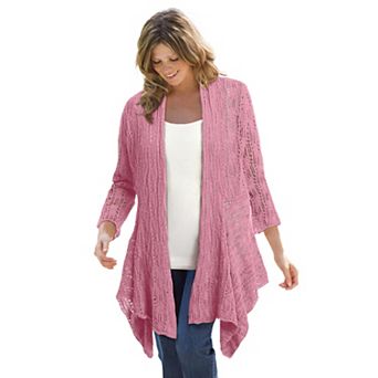 Woman Within Plus Size Open Front Pointelle Cardigan