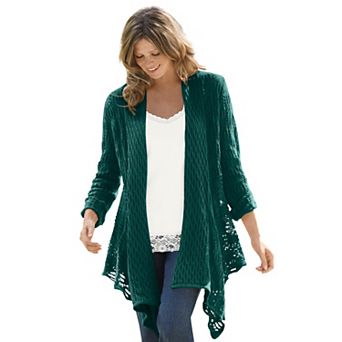 Woman Within Plus Size Open Front Pointelle Cardigan