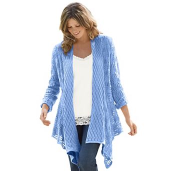 Woman Within Plus Size Open Front Pointelle Cardigan