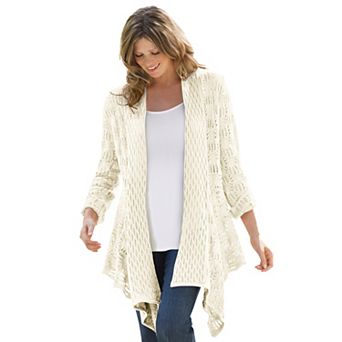 Woman Within Plus Size Open Front Pointelle Cardigan