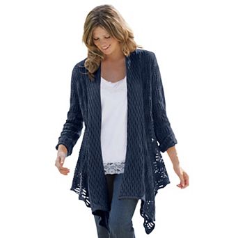 Woman Within Plus Size Open Front Pointelle Cardigan