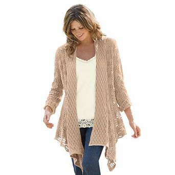 Woman Within Plus Size Open Front Pointelle Cardigan