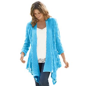Woman Within Plus Size Open Front Pointelle Cardigan