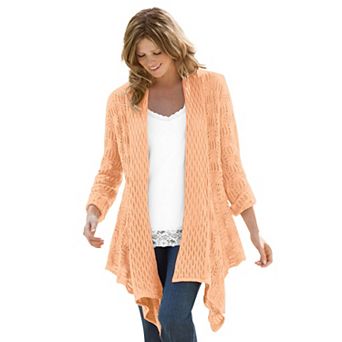 Woman Within Plus Size Open Front Pointelle Cardigan