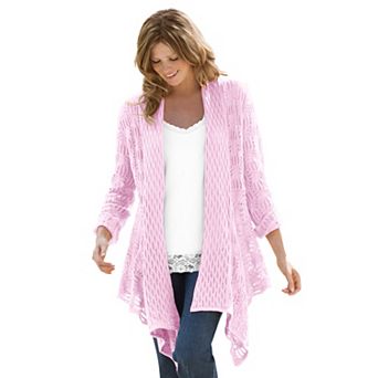 Woman Within Plus Size Open Front Pointelle Cardigan