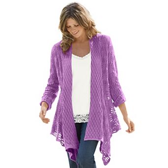 Woman Within Plus Size Open Front Pointelle Cardigan