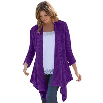 Woman Within Plus Size Open Front Pointelle Cardigan