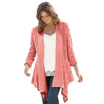 Woman Within Plus Size Open Front Pointelle Cardigan