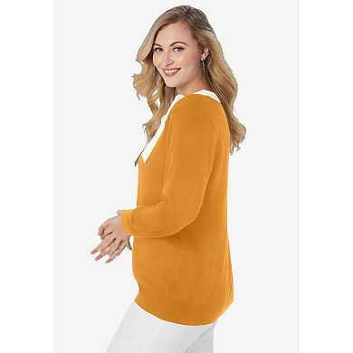 Jessica London Women's Plus Size Tie-Neck Sweater