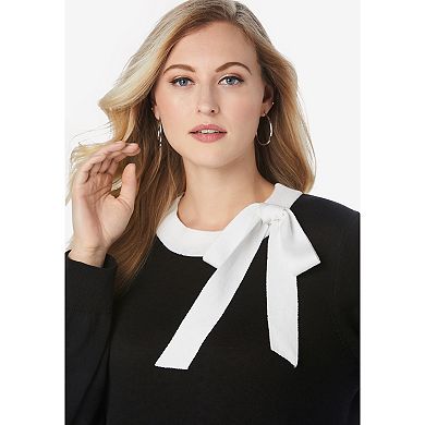 Jessica London Women's Plus Size Tie-Neck Sweater