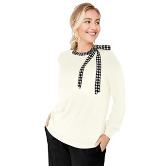 Jessica London Women's Plus Size Tie-Neck Sweater