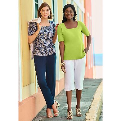 Jessica London Women's Plus Size Stretch Cotton Square Neck Tee