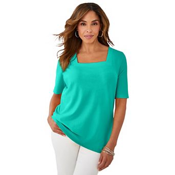 Jessica London Women's Plus Size Stretch Cotton Square Neck Tee