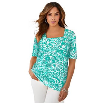 Jessica London Women's Plus Size Stretch Cotton Square Neck Tee