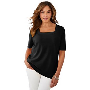Jessica London Women's Plus Size Stretch Cotton Square Neck Tee