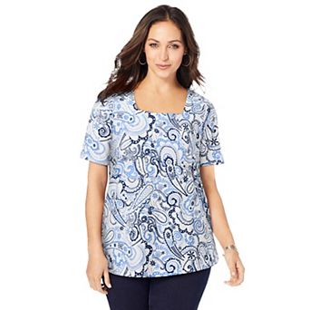 Jessica London Women's Plus Size Stretch Cotton Square Neck Tee