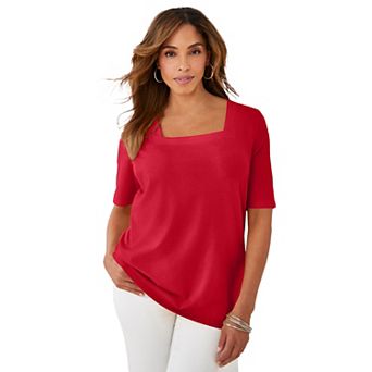 Jessica London Women's Plus Size Stretch Cotton Square Neck Tee