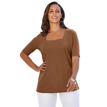Jessica London Women's Plus Size Stretch Cotton Square Neck Tee