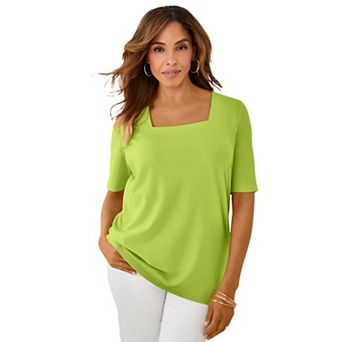 Jessica London Women's Plus Size Stretch Cotton Square Neck Tee
