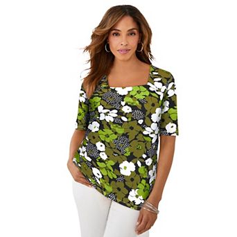 Jessica London Women's Plus Size Stretch Cotton Square Neck Tee