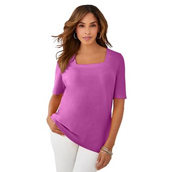 Jessica London Women's Plus Size Stretch Cotton Square Neck Tee
