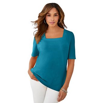 Jessica London Women's Plus Size Stretch Cotton Square Neck Tee