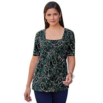 Jessica London Women's Plus Size Stretch Cotton Square Neck Tee