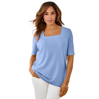 Jessica London Women's Plus Size Stretch Cotton Square Neck Tee