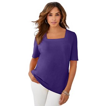 Jessica London Women's Plus Size Stretch Cotton Square Neck Tee
