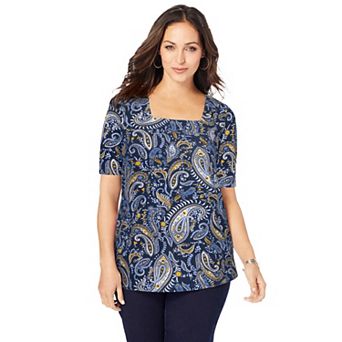 Jessica London Women's Plus Size Stretch Cotton Square Neck Tee