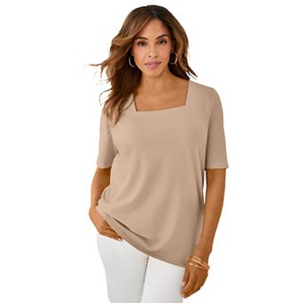 Jessica London Women's Plus Size Stretch Cotton Square Neck Tee