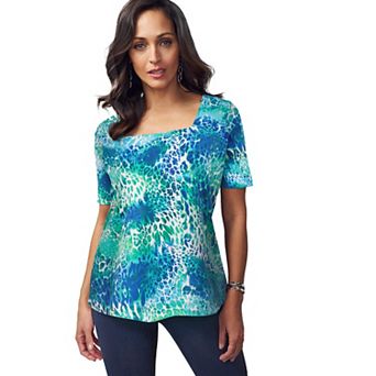 Jessica London Women's Plus Size Stretch Cotton Square Neck Tee