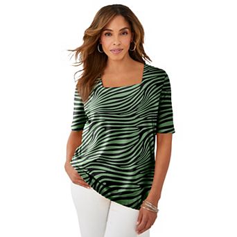 Jessica London Women's Plus Size Stretch Cotton Square Neck Tee